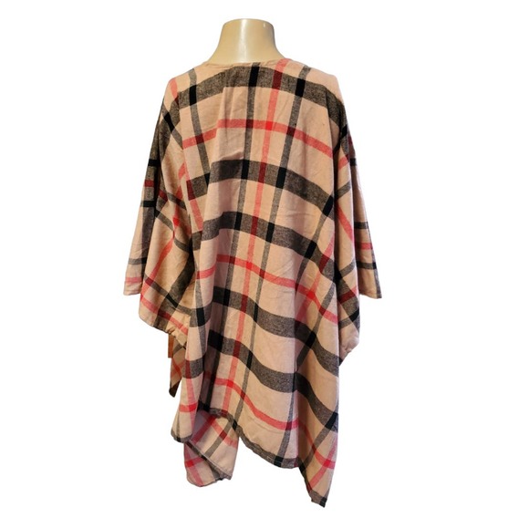 SOLD Tan Plaid Open Front Kimono Cape from Andree By Unit - Picture 3 of 4